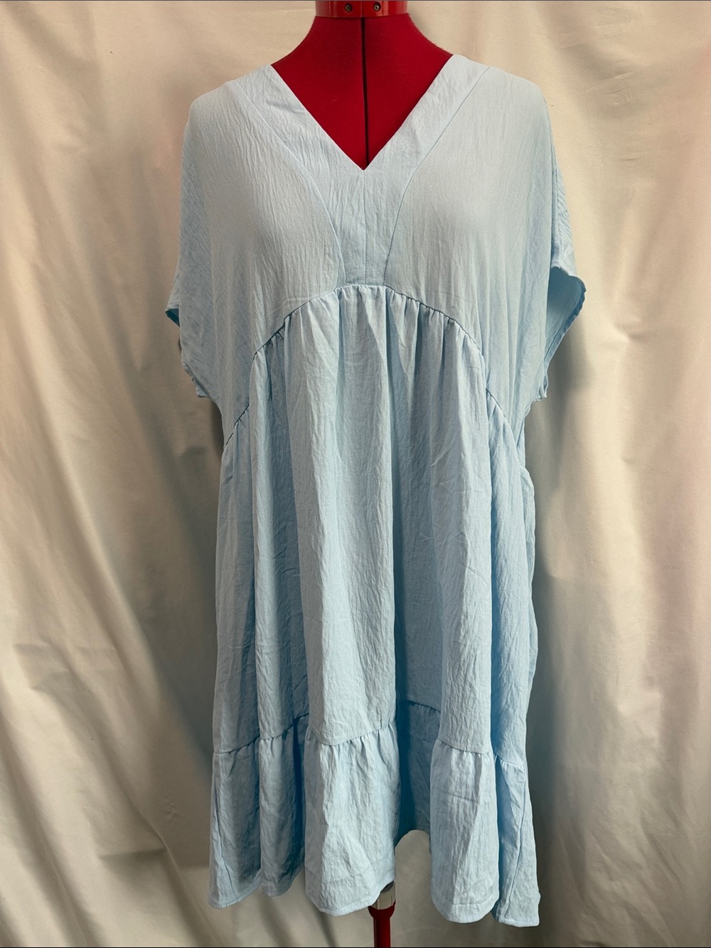 Light Blue V-Neck Babydoll Tunic Top